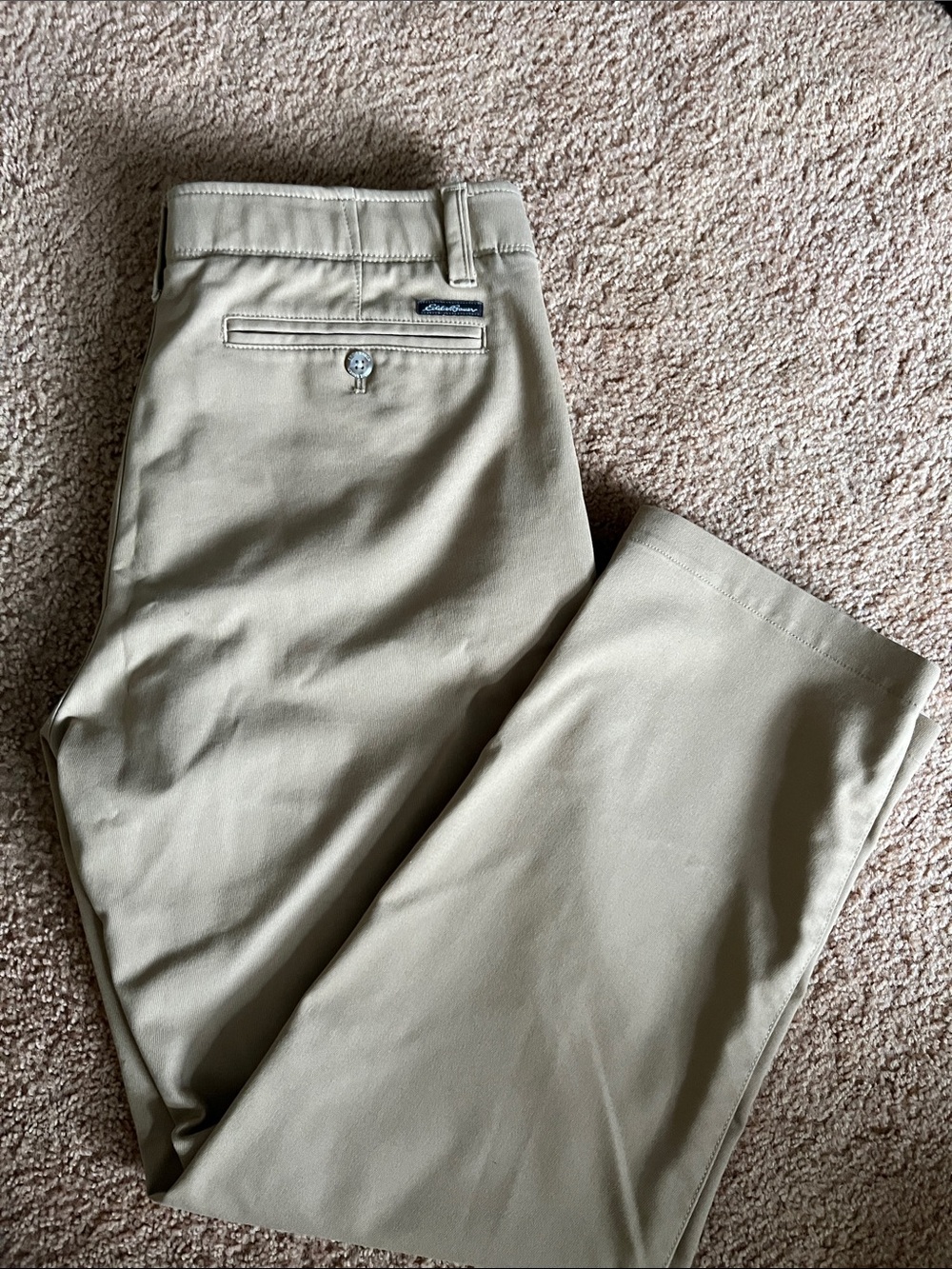 Eddie Bauer Men's Light Khaki Straight Chinos